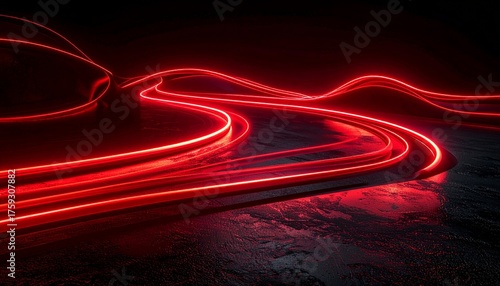Neon Red Light Trails on Concrete Surface