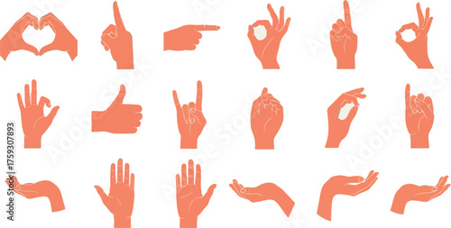  Vector art of set of orange hand gestures and signs, isolated on a