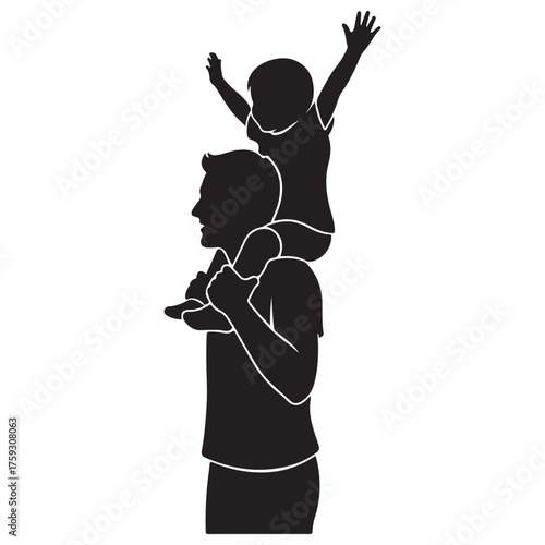 Minimalist Vector Silhouette of Father Carrying Child on Shoulders