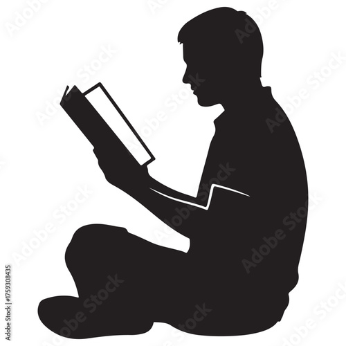 Monochromatic Silhouette of Person Reading Book on White Background