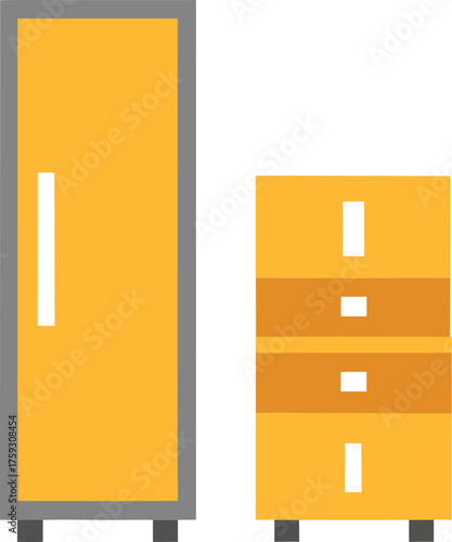Set of two minimalist vector icons  a tall cabinet and small cabinet on transparent background