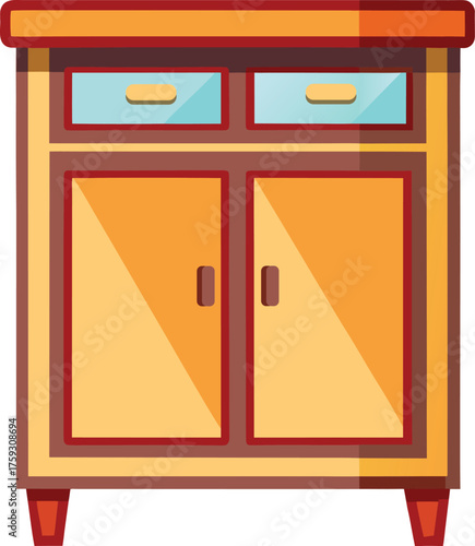 Old wooden cabinet with drawers on transparent background