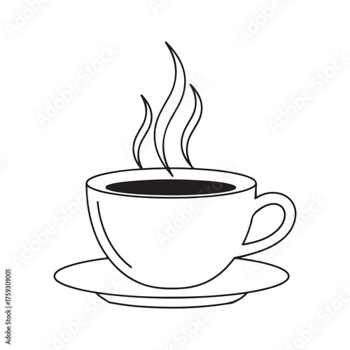 Steaming cup of coffee outline icon vector