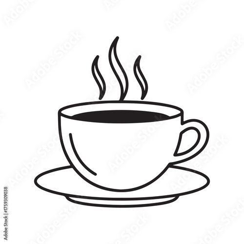Steaming cup of coffee outline icon vector