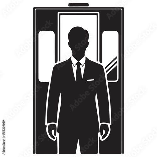 Iconic Black and White Silhouette of a Businessman in an Elevator