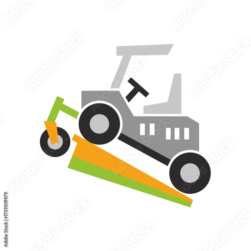 Stylized Illustration of a Carrot Harvesting Machine on White Background.