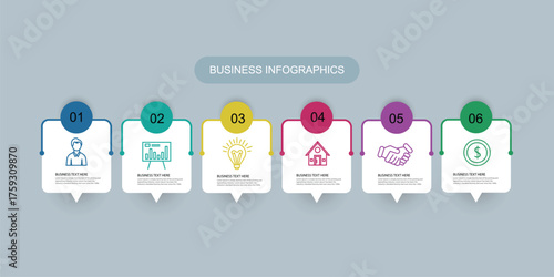 Vector infographic business design template with icons and 6 options or steps. Can be used for presentations banner