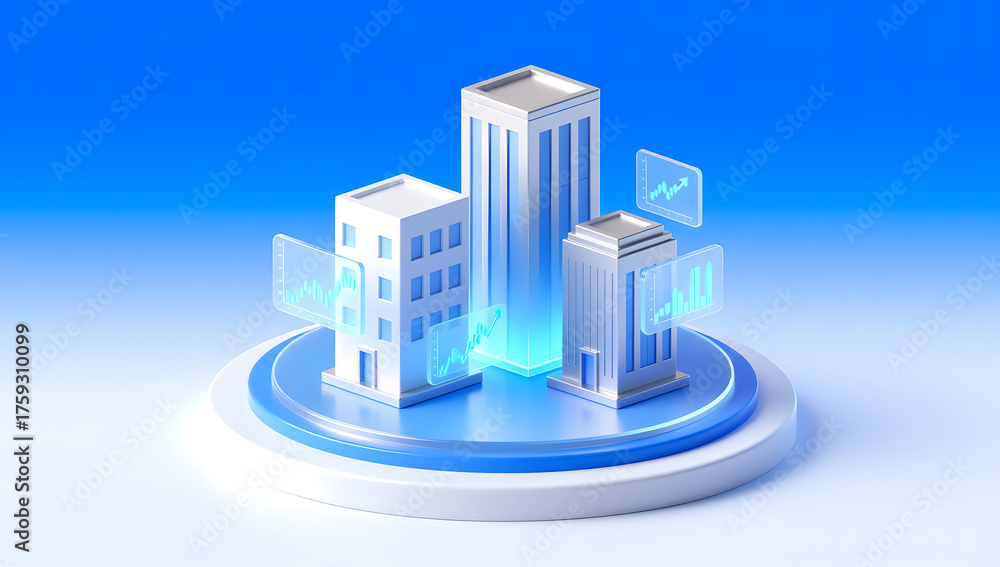 Fototapeta premium Smart city future technological business building, abstract KV main visual business PPT concept illustration