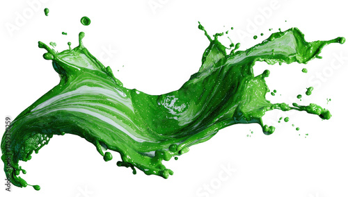 Dynamic rendering of swirling green paint against a stark black backdrop