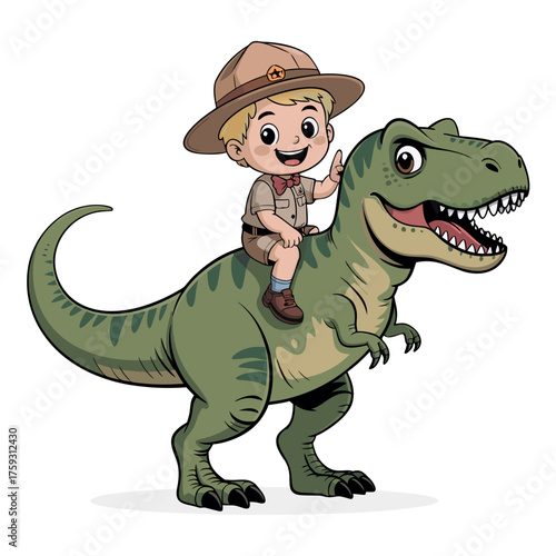 A 2d illustration of a smiling 3 year old blonde boy,
dressed as a 