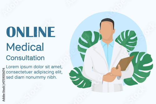 Online medical consulting for treatment design doctor portarit in white coat