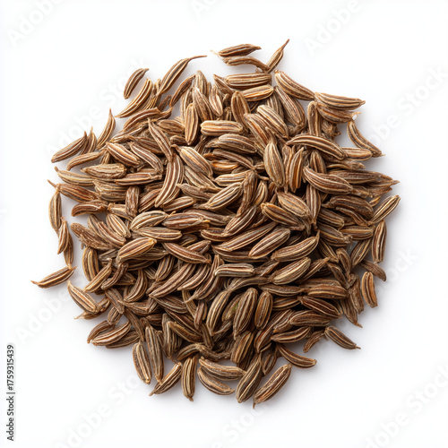 dried cumin seeds on white background