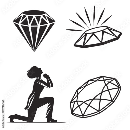 Vector art of woman praying for diamond, metaphor for hope and aspiration