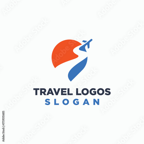 travel point logo design vector, holidays vintage logo, plane icon