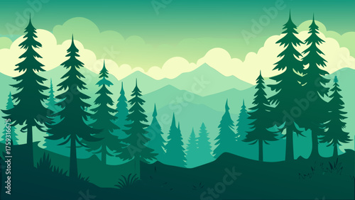 Pine woodland horizon silhouette illustration