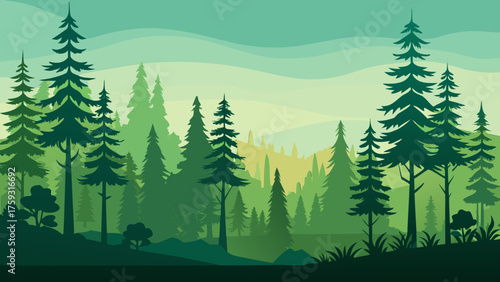 Evergreen tree silhouette nature border vector