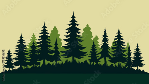 Minimal pine forest border vector artwork