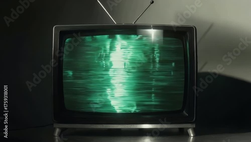 Old School Black and White Television with Glowing Green Screen.mp4