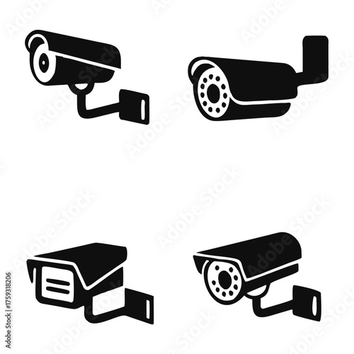 Black icon illustration for cctv camera, vector Illustration, isolated on white background