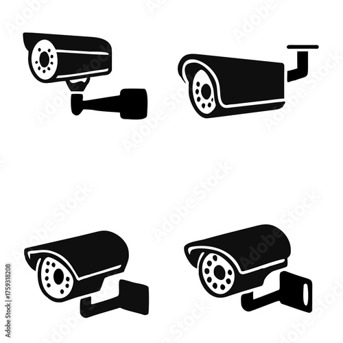 Black icon illustration for cctv camera, vector Illustration, isolated on white background