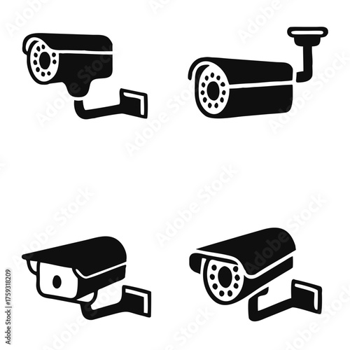 Black icon illustration for cctv camera, vector Illustration, isolated on white background