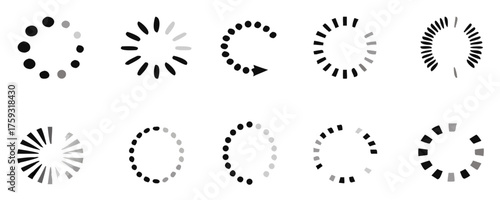 Loader vector icon in circle button. Loading sign isolated on white background, symbol for upload and download round process.

