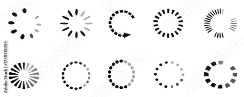 Loader vector icon in circle button. Loading sign isolated on white background, symbol for upload and download round process.

