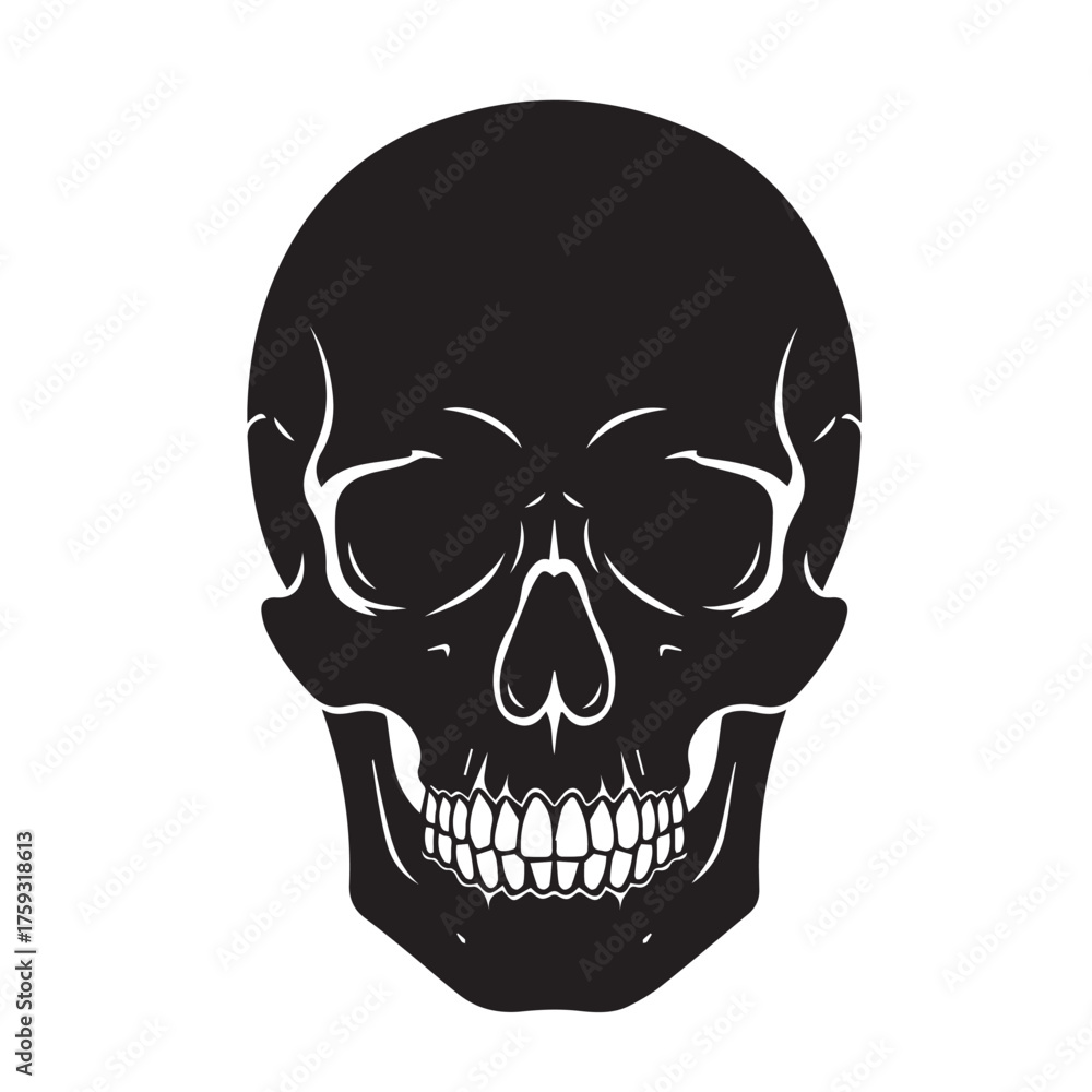 Fototapeta premium Black human skull silhouette vector illustration isolated on white.