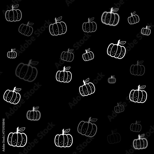 Pumpkins Seamless Black and White Halloween Pattern – Tileable Spooky Background with Icons and Symbols
