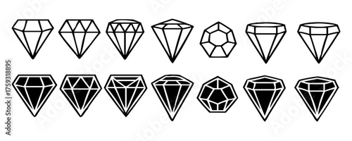 Diamond vector set, Diamond line icon, Gemstone symbol, logo illustration. isolated on white.