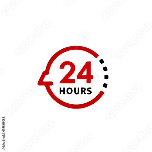 24 hours clock sign icon. Twenty four hour open, work time or delivery service time symbol, vector illustration isolated on white background.
