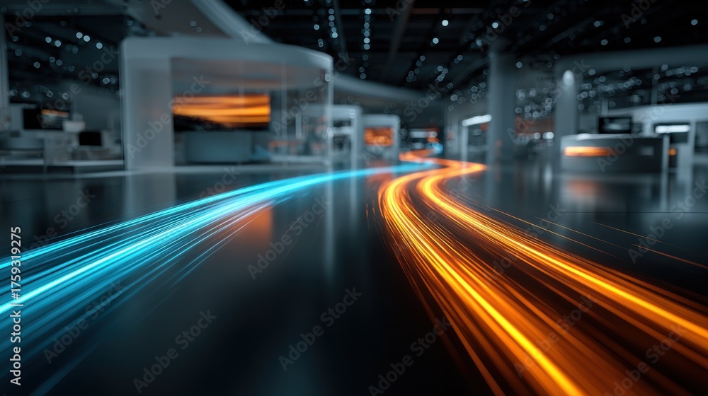 Obraz premium Modern Data Flow Digital Transformation Analytics Futuristic Infrastructure