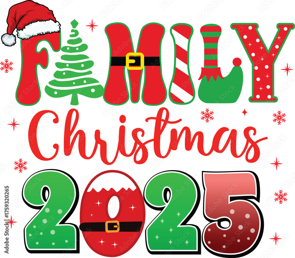 Fototapeta premium Family Christmas 2025 t-shirt design.