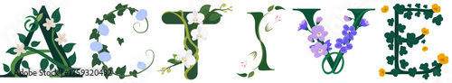 ACTIVE, Floral Alphabet Illustration for Design