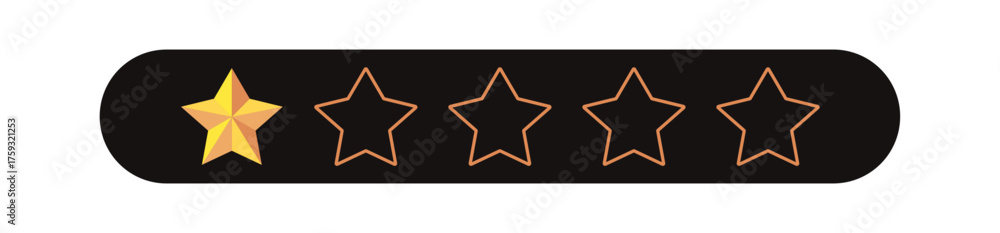 Obraz premium Gold five star rating icon set on transparent background. Vector Illustration flat icon with lighted yellow golden and line stars for reviews, feedbacks products and services.