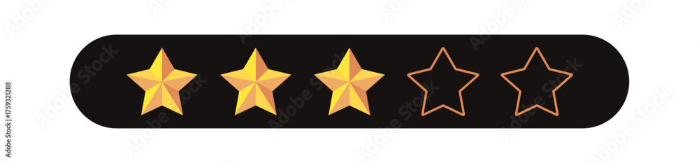 Obraz premium Gold five star rating icon set on transparent background. Vector Illustration flat icon with lighted yellow golden and line stars for reviews, feedbacks products and services.