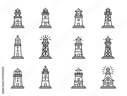 Harbor Lighthouse Line Art Guiding Ships