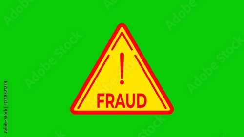 4K animated yellow warning triangle with exclamation mark and “FRAUD” text, symbolizing financial scam alert, cybercrime, fraud alert, identity theft, risk prevention, and online security caution.