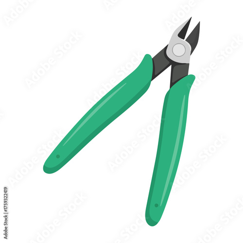 Green Handled wire cutting pliers with metallic heads, designed for precision wire cutting and electronics work.