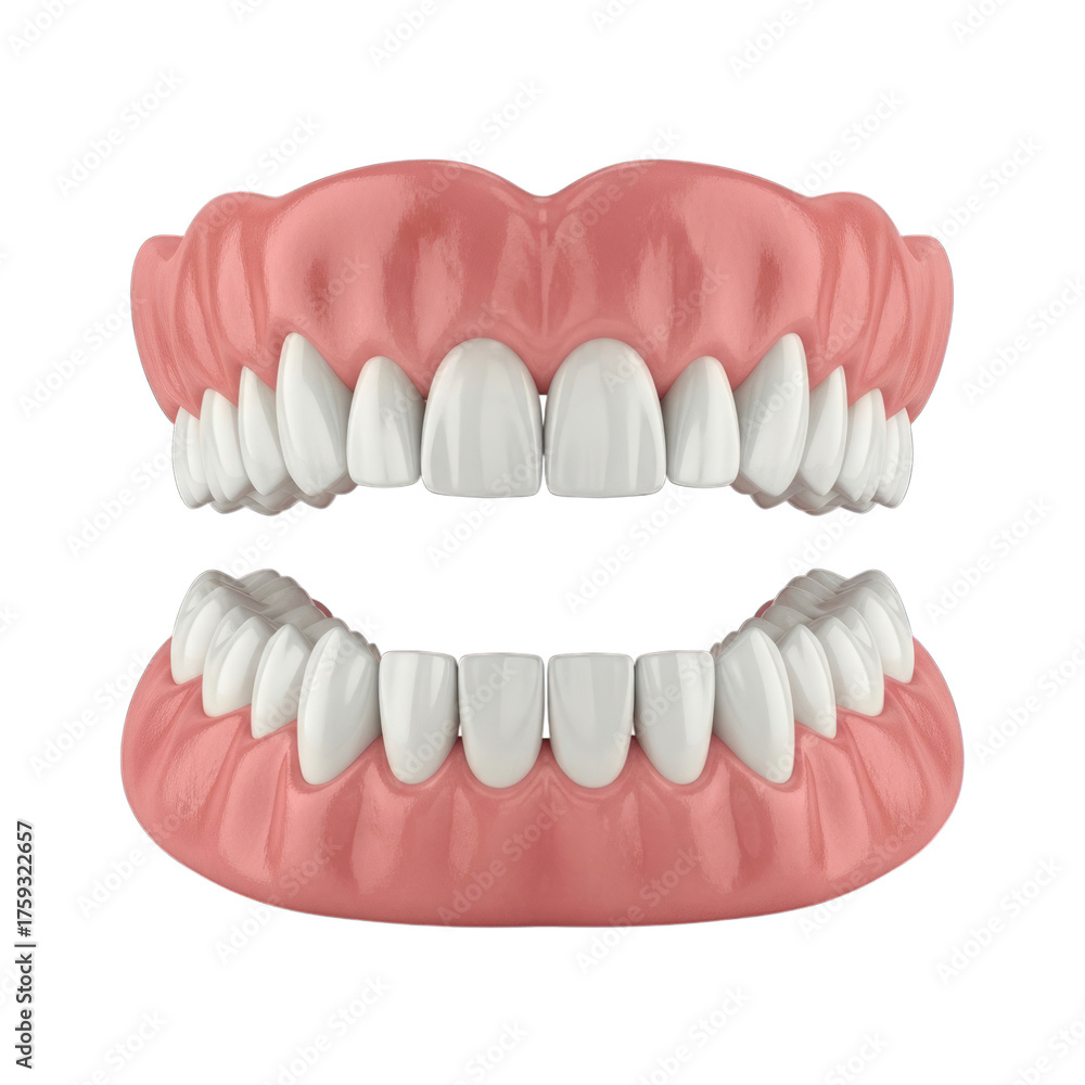 Fototapeta premium Dentures with pink gums isolated on a transparent background