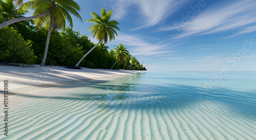 Fototapeta Naklejka Na Ścianę i Meble -  “Turquoise Caribbean Beach: Palm Trees, White Sand, and Calm Waters”