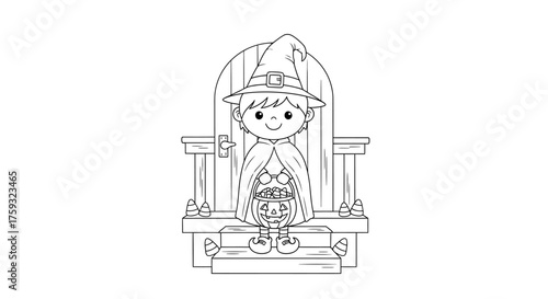 Child in Simple Costume Collecting Candy While Trick or Treating Halloween Fun