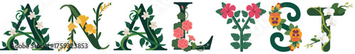 ANALYST, Floral Typography Alphabet Vector Design
