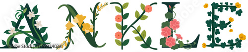 ANKLE, Botanical Floral Alphabet Vector Design