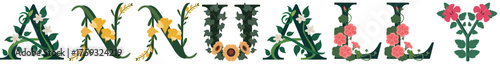 ANNUALLY, Floral Alphabet Wall Art Vector