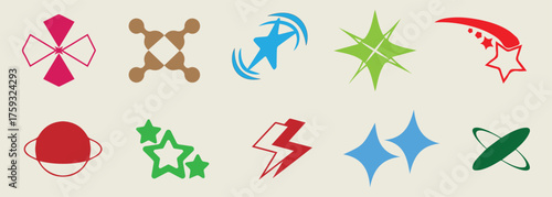 Y2k shape Vector Illustration Clip Art Element Big Set, Y2k Shape Most Bundle, Y2k shape Star Graphic Geometry Sticker Shiny Retro Illustration. Y2k Shape Silhouette Icon Set. Vector stock