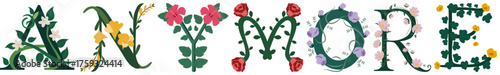 ANYMORE, Floral Alphabet Monogram Art Vector
