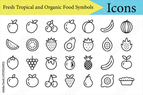 Minimal outline fruit icons for grocery, market, and healthy lifestyle design