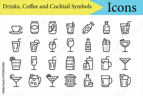 Outline drink and beverage illustration pack ideal for bar and restaurant menus