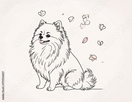 Cute Dog Outline Illustration with Sakura Petals